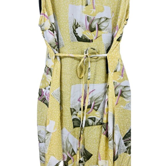 Baik Baik Honolulu Women Yellow Midi Dress Large L Floral Sleeveless Rayon EUC - Picture 4 of 7
